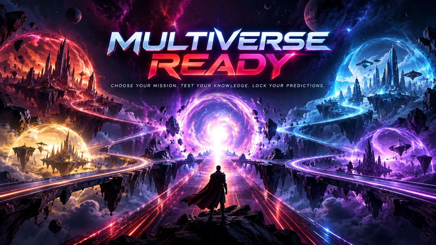 Multiverse Ready: supplied artwork showing a traveller at a gateway to multiple worlds